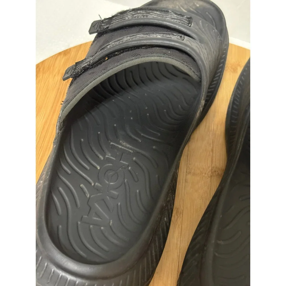 Hoka Ora Luxe Black Recovery Slides Adjustable Strap Sandals Mens 12in Insole